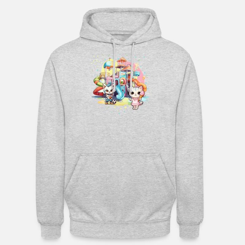 Katze Kätzchen-Mädchen Kinder-Spielplatz Eiscreme - Unisex Hoodie - Hellgrau meliert