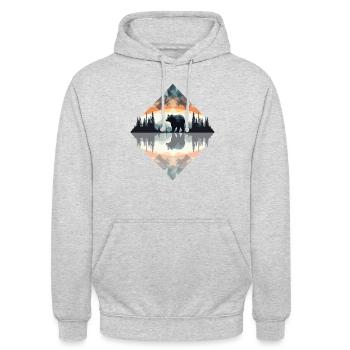 Ours abstrait dans les montagnes - Sweat-shirt à capuche unisexe - gris clair chiné - Devant - Alina (178cm) & Michal (187cm)