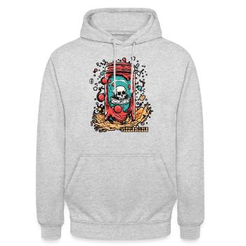 Buvez, grésillez, étourdissez la canette de soda Skull - Sweat-shirt à capuche unisexe - gris clair chiné - Devant - Alina (178cm) & Michal (187cm)