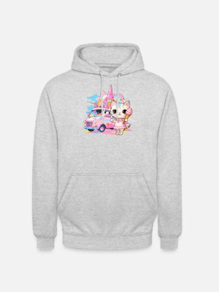 Katze Kätzchen-Mädchen Eisdielen Dessert-Eiscreme - Unisex Hoodie - Hellgrau meliert