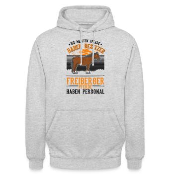 Freiberger Pferd Personal - Unisex Hoodie - Hellgrau meliert - Vorne - Alina (178cm) & Michal (187cm)