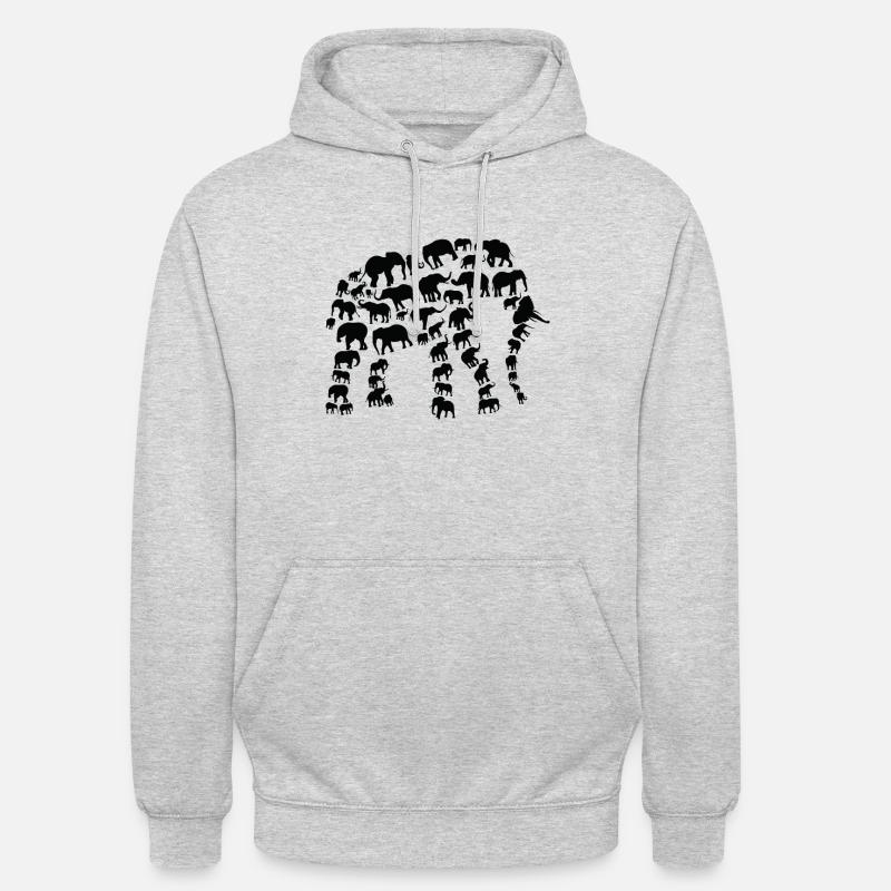 Éléphant Faune Afrique Éléphant Silhouette - Sweat-shirt à capuche unisexe - gris clair chiné