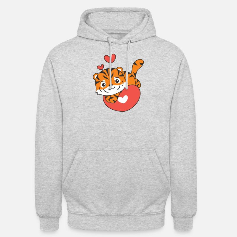 Tigre Saint-Valentin Animaux mignons Coeurs - Sweat-shirt à capuche unisexe - gris clair chiné