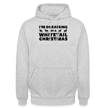 Ich träume von einem Weißweinerhorn -Hirsch -CamoH - Unisex Hoodie - Hellgrau meliert - Vorne - Alina (178cm) & Michal (187cm)