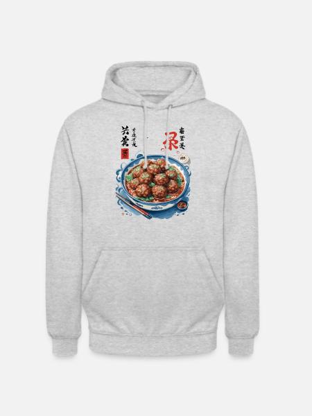 Japansk Ukiyo-e Mat Konst Kött Ramen Soppa - Luvtröja unisex - ljusgråmelerad