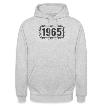 Anniversaire Vintage 1965 fil de fer barbelé - Sweat-shirt à capuche unisexe - gris clair chiné - Devant - Alina (178cm) & Michal (187cm)