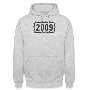 Anniversaire Vintage 2009 fil de fer barbelé - Sweat-shirt à capuche unisexe - gris clair chiné - Devant - Alina (178cm) & Michal (187cm)