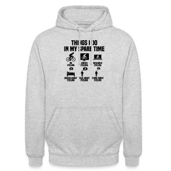 Ce que je fais pendant mon temps libre Vélo - Sweat-shirt à capuche unisexe - gris clair chiné - Devant - Alina (178cm) & Michal (187cm)