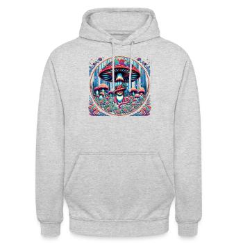 Chat psychédélique aux champignons magiques - Sweat-shirt à capuche unisexe - gris clair chiné - Devant - Alina (178cm) & Michal (187cm)