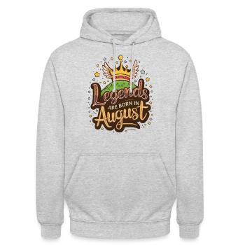 Les légendes naissent en août Anniversaire - Sweat-shirt à capuche unisexe - gris clair chiné - Devant - Alina (178cm) & Michal (187cm)
