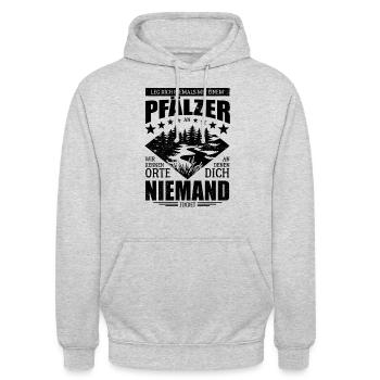 Leg dich nicht mit einem Pfälzer an - Spruch - Unisex Hoodie - Hellgrau meliert - Vorne - Alina (178cm) & Michal (187cm)