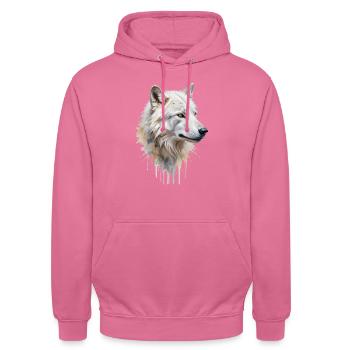 Majestätischer weißer Wolf - Aquarell - Unisex Hoodie - Pink - Vorne - Alina (178cm) & Michal (187cm)