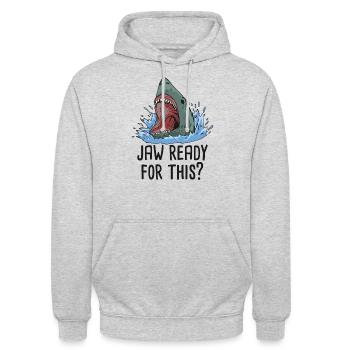 Jaw bereit für diesen Hai für Kinder, Mädchen und - Unisex Hoodie - Hellgrau meliert - Vorne - Alina (178cm) & Michal (187cm)