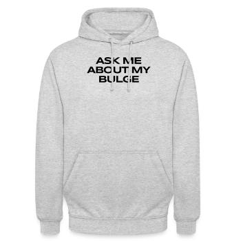 Fragen Sie mich nach meiner Ausbuchtung. Lustige, - Unisex Hoodie - Hellgrau meliert - Vorne - Alina (178cm) & Michal (187cm)