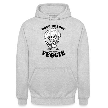 Ne soyez pas énervé, mangez votre Veggie - Brocoli, végétalien - Sweat-shirt à capuche unisexe - gris clair chiné - Devant - Alina (178cm) & Michal (187cm)