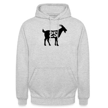 Ziege 25 G.O.A.T. Nummer fünfundzwanzig Ziegegrößt - Unisex Hoodie - Hellgrau meliert - Vorne - Alina (178cm) & Michal (187cm)
