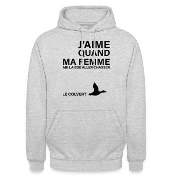 Chasse, mari et canard colvert - Sweat-shirt à capuche unisexe - gris clair chiné - Devant - Alina (178cm) & Michal (187cm)