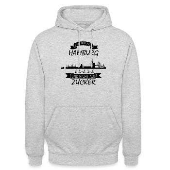 Ich bin aus Hamburg und nicht aus Zucker Hamburger - Unisex Hoodie - Hellgrau meliert - Vorne - Alina (178cm) & Michal (187cm)