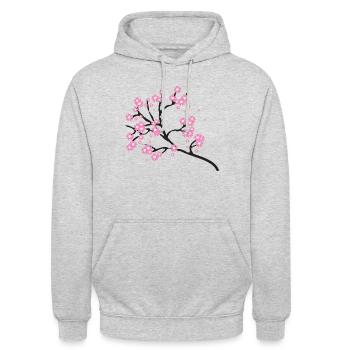 Blühende Kirschzweige - Unisex Hoodie - Hellgrau meliert - Vorne - Alina (178cm) & Michal (187cm)