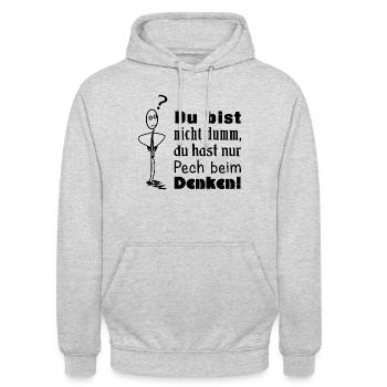 Du bist nicht dumm, du hast nur Pech beim Denken! - Unisex Hoodie - Hellgrau meliert - Vorne - Alina (178cm) & Michal (187cm)