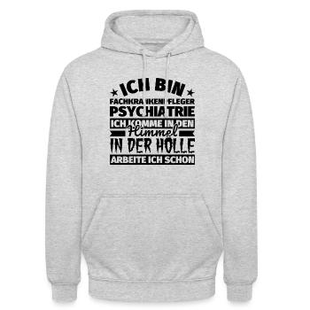 Fachkrankenpfleger Psychiatrie Geschenk lustig Him - Unisex Hoodie - Hellgrau meliert - Vorne - Alina (178cm) & Michal (187cm)