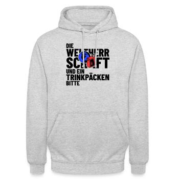 Weltherrschaft Trinkpäckchen Lustiger Spruch Shirt - Unisex Hoodie - Hellgrau meliert - Vorne - Alina (178cm) & Michal (187cm)