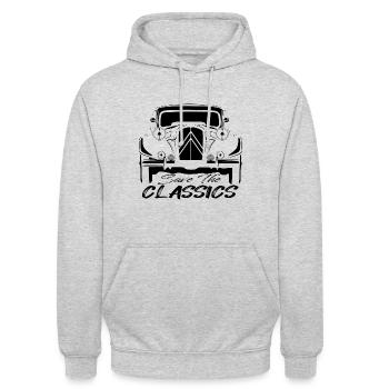 KLASSISCHES FRANZÖSISCHES AUTO - TRAKTION - Unisex Hoodie - Hellgrau meliert - Vorne - Alina (178cm) & Michal (187cm)