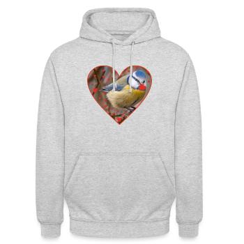 Blaumeise mit Herz - Unisex Hoodie - Hellgrau meliert - Vorne - Alina (178cm) & Michal (187cm)