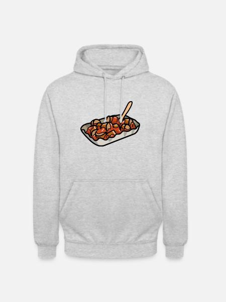 Comic Currywurst Bratwurst Curry & Ketchup Sauce - Unisex Hoodie - Hellgrau meliert