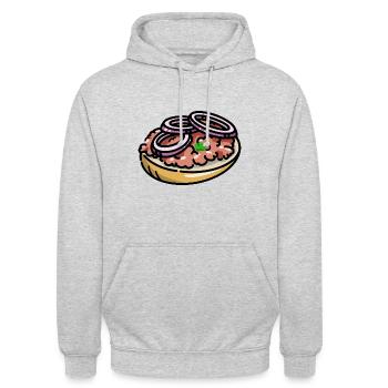 Comic Mettbrötchen Mett Brötchen Zwiebeln German - Unisex Hoodie - Hellgrau meliert - Vorne - Alina (178cm) & Michal (187cm)