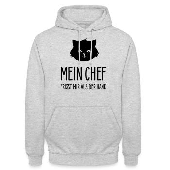 Chat Mon patron me bouffe la main - Cat boss - Sweat-shirt à capuche unisexe - gris clair chiné - Devant - Alina (178cm) & Michal (187cm)