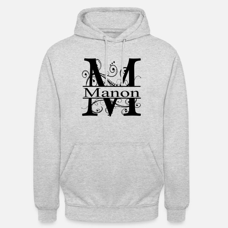 Monogramme avec le prénom Manon - Sweat-shirt à capuche unisexe - gris clair chiné