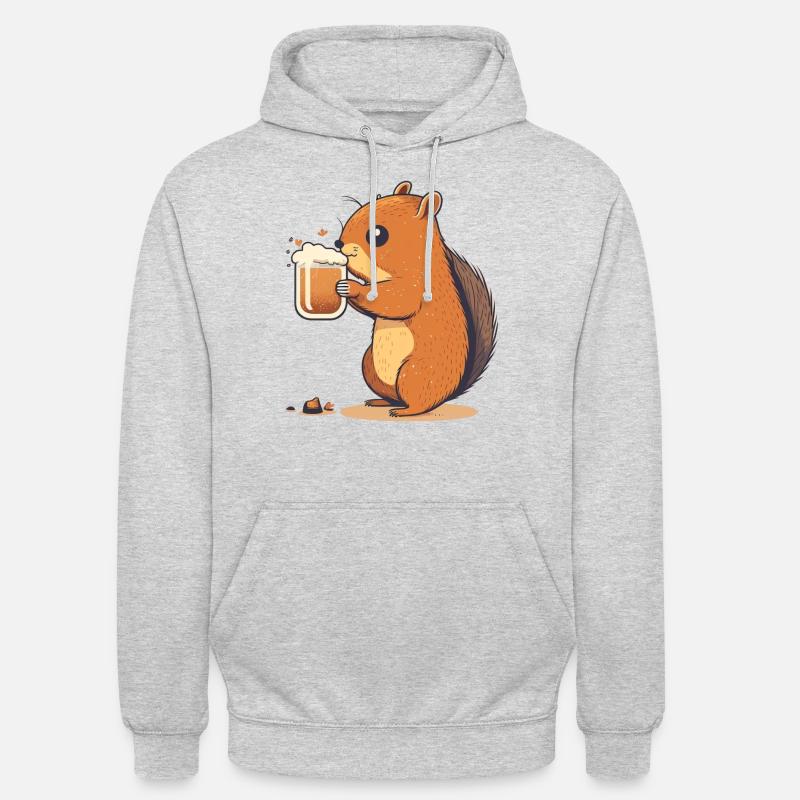 Süßes Eichhörnchen mit Bier - Unisex Hoodie - Hellgrau meliert