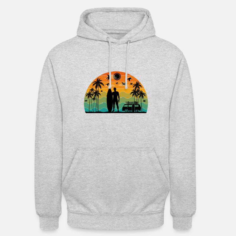 surf retro sunset - Sweat-shirt à capuche unisexe - gris clair chiné