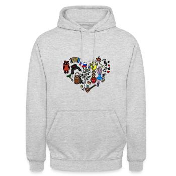 Ich liebe Russland Herz aus russischen Symbolen - Unisex Hoodie - Hellgrau meliert - Vorne - Alina (178cm) & Michal (187cm)