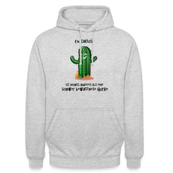 Kaktus schwer bewaffnete Gurke Spruch - Unisex Hoodie - Hellgrau meliert - Vorne - Alina (178cm) & Michal (187cm)