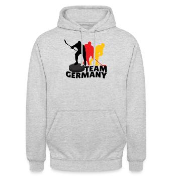 Hockey sur glace en Allemagne - Sweat-shirt à capuche unisexe - gris clair chiné - Devant - Alina (178cm) & Michal (187cm)