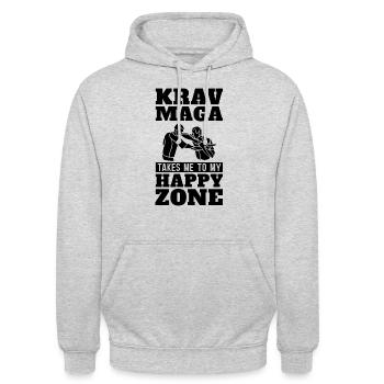 Krav Maga m’emmène dans un chasseur de défense de combat rapproché - Sweat-shirt à capuche unisexe - gris clair chiné - Devant - Alina (178cm) & Michal (187cm)