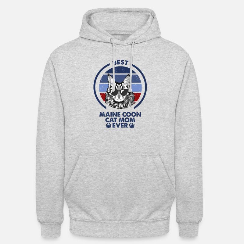Maman chat - Maine Coon Cat - Sweat-shirt à capuche unisexe - gris clair chiné
