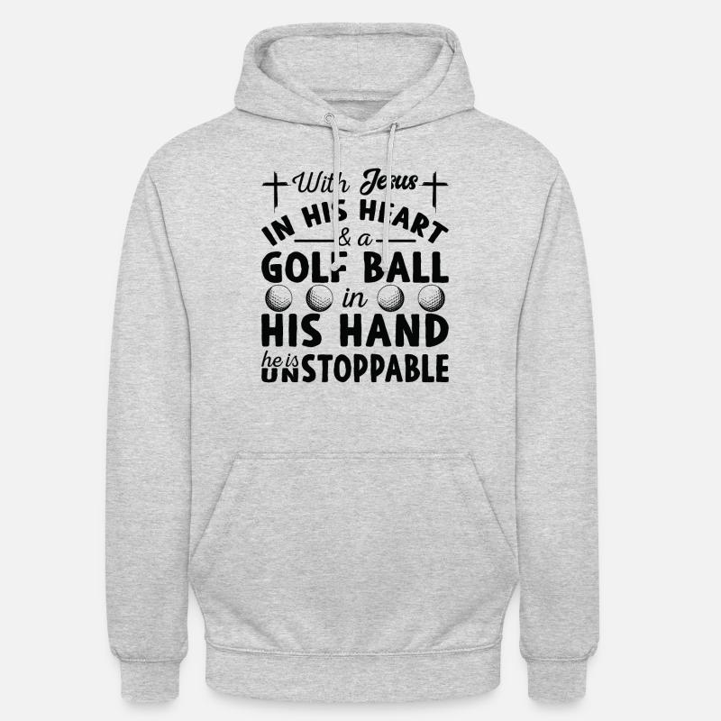 Jésus dans le cœur - Golfeurs - Sweat-shirt à capuche unisexe - gris clair chiné