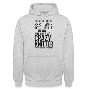 Knitting Knitter Wife Husband - Unisex Hoodie - Hellgrau meliert - Vorne - Alina (178cm) & Michal (187cm)