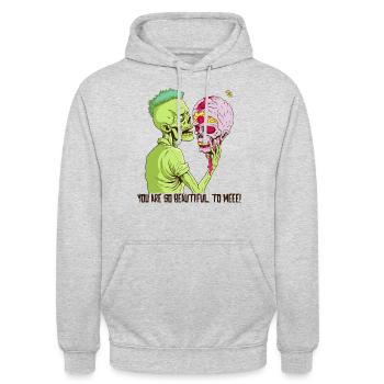 Zombie Holding Skull Brain - Unisex Hoodie - light heather grey - Front - Alina (178cm) & Michal (187cm)