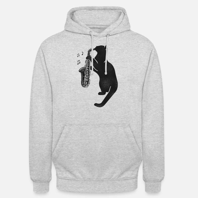 Saxophone Chat - Sweat-shirt à capuche unisexe - gris clair chiné