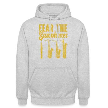 Saxophone Fear The Saxophones - Unisex Hoodie - light heather grey - Front - Alina (178cm) & Michal (187cm)