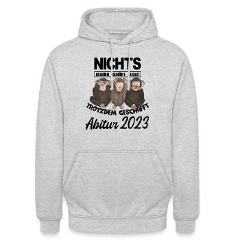 Affen Abitur 2023 nichts gesehen Geschenkidee - Unisex Hoodie - Hellgrau meliert - Vorne - Alina (178cm) & Michal (187cm)