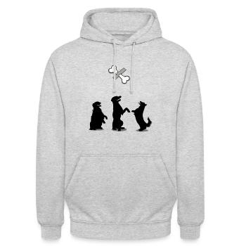 art moderne Os scotché avec chiens - humour animal - Sweat-shirt à capuche unisexe - gris clair chiné - Devant - Alina (178cm) & Michal (187cm)