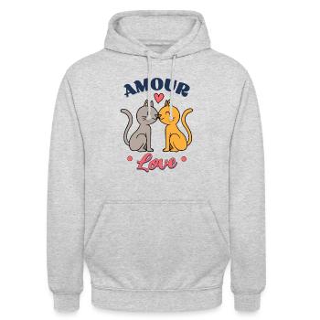 CAT LOVE LOVE - VALENTINSTAG LIEBESGESCHENK - Unisex Hoodie - Hellgrau meliert - Vorne - Alina (178cm) & Michal (187cm)