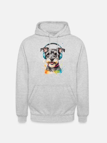 Miniature Schnauzer Headphones Dog Funny Design Print - Unisex Hoodie - 