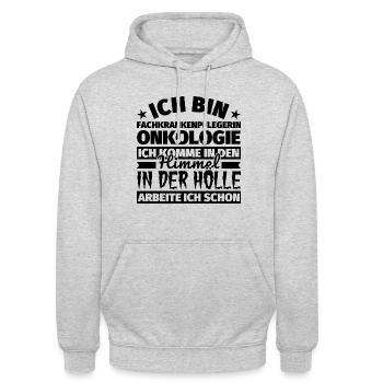 Fachkrankenpflegerin Onkologie Geschenk lustig Him - Unisex Hoodie - Hellgrau meliert - Vorne - Alina (178cm) & Michal (187cm)
