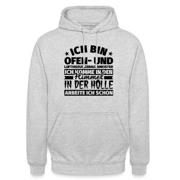 Ofen- und Luftheizungsbauermeister Geschenk lustig - Unisex Hoodie - Hellgrau meliert - Vorne - Alina (178cm) & Michal (187cm)